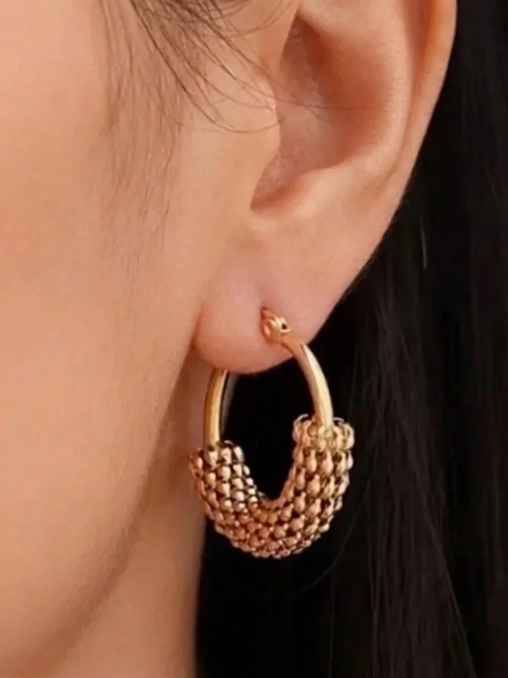 European American Gold Plated Texture C-Shaped Earrings Stainless Steel Jewelry